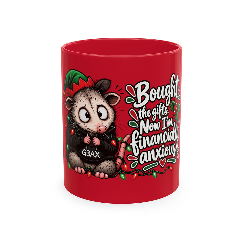Anxious Possum Christmas Mug — “Bought the Gifts. Now I’m Financially Anxious”