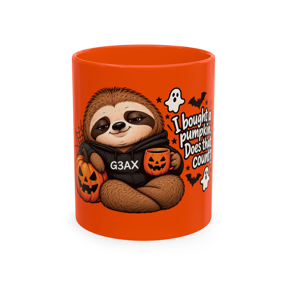 Minimal Sloth Halloween Mug — “I Bought a Pumpkin. Does That Count?”